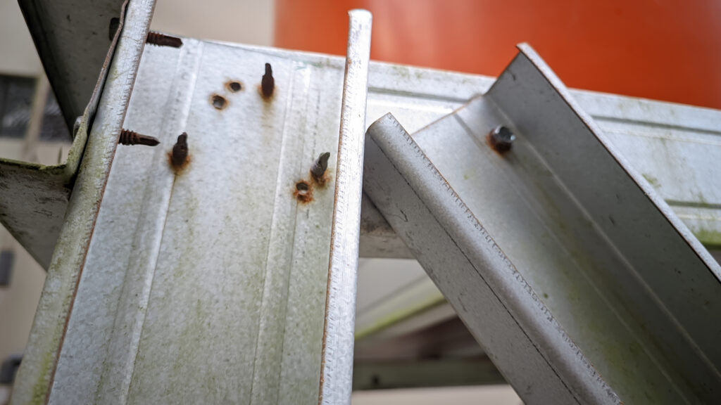 closeup of a light steel frame as a building foundation